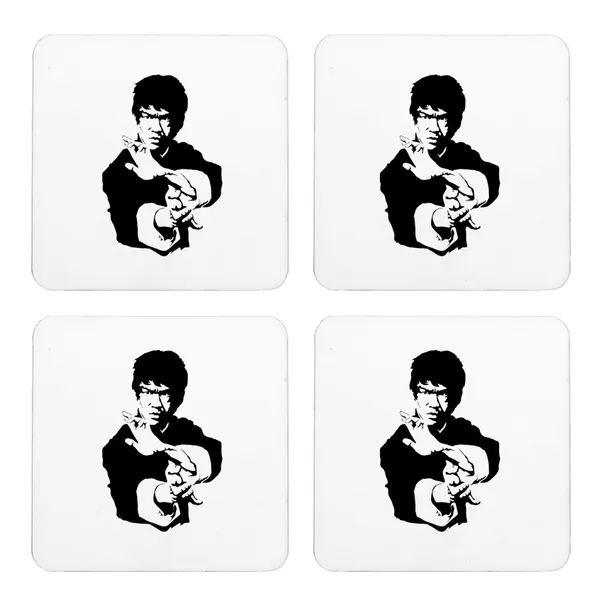 Multicolor_Bruce_Lee_Black_And_Set_Of_2_Square_Wooden_Coaster