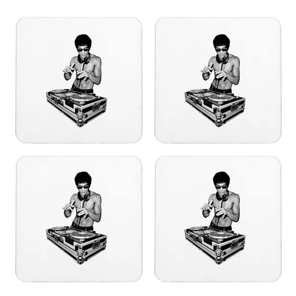 Multicolor_Bruce_Lee_Dj_Set_Of_2_Square_Wooden_Coaster