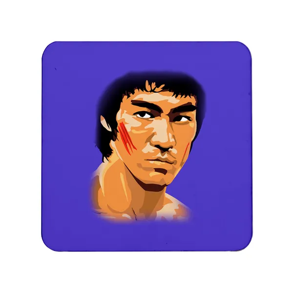 Multicolor_Bruce_Lee_In_Action_Blue_Baground_Set_Of_2_Square_Wooden_Coaster