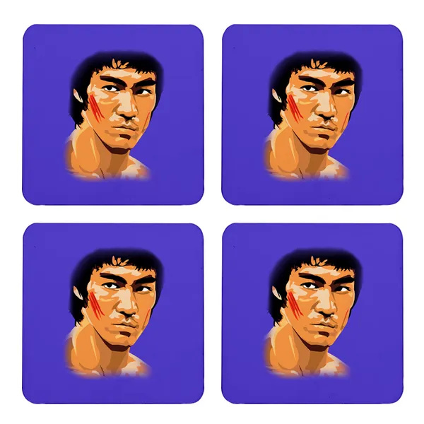 Multicolor_Bruce_Lee_In_Action_Blue_Baground_Set_Of_2_Square_Wooden_Coaster