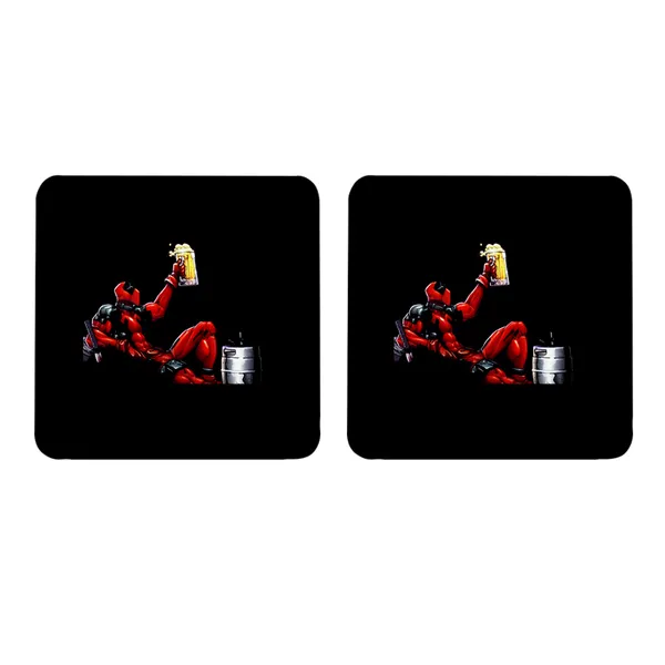 Multicolor_Deadpool_Cheers_Set_Of_2_Square_Wooden_Coaster