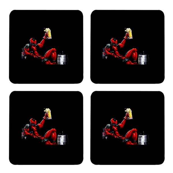Multicolor_Deadpool_Cheers_Set_Of_2_Square_Wooden_Coaster