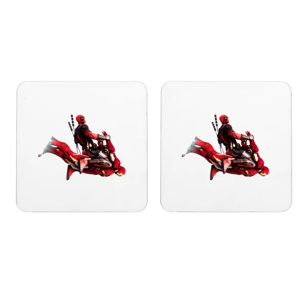 Multicolor_Deadpool_Flying_On_Iron_Man_Set_Of_2_Square_Wooden_Coaster