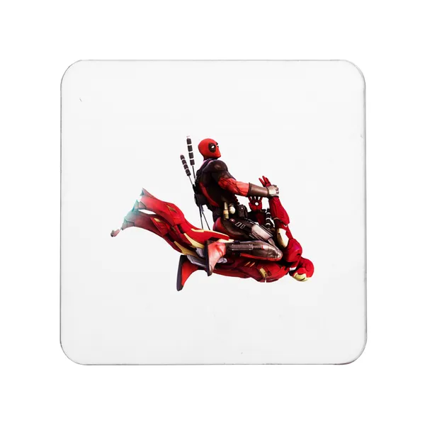 Multicolor_Deadpool_Flying_On_Iron_Man_Set_Of_2_Square_Wooden_Coaster