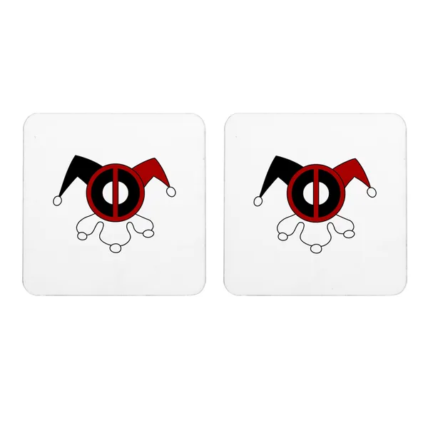 Multicolor_Deadpool_Harley_Quinn_Logo_Set_Of_2_Square_Wooden_Coaster