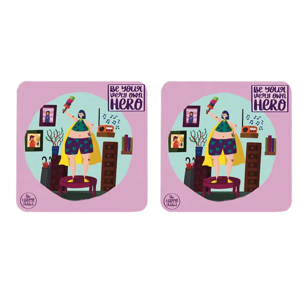 Multicolor_The_'Be_Your_Own_Hero'_Set_Of_2_Square_Wooden_Coaster