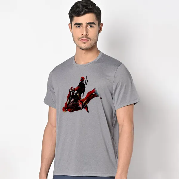 Mooch_Wale_Deadpool_Flying_On_Iron_Man__Quick-Dri_T-shirt_For_Men