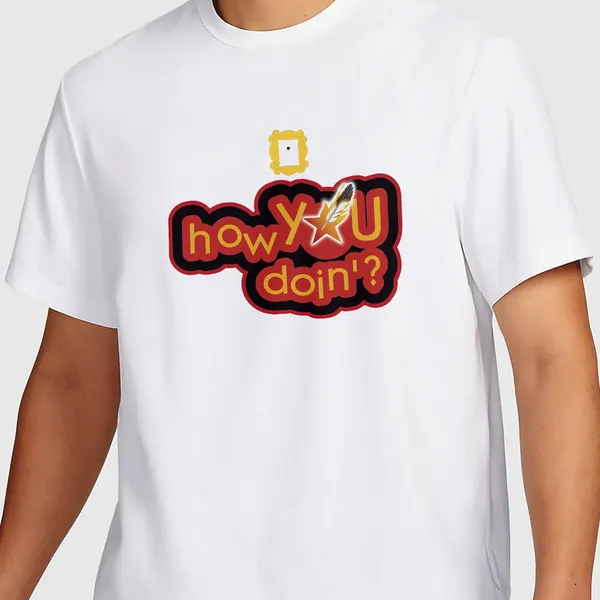 Mooch_Wale_Friends_Joye_How_You_Doin_Red_And_Yellow_Typo__Quick-Dri_T-shirt_For_Men