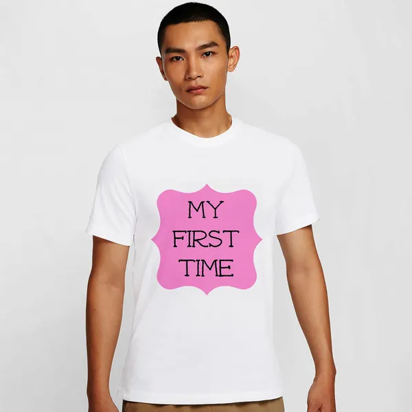 Mooch_Wale_My_First_Time_Pink_Baground__Quick-Dri_T-shirt_For_Men