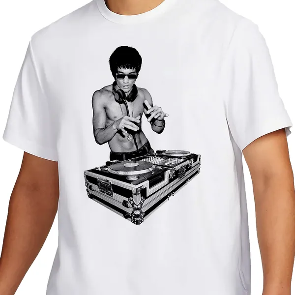 White_Bruce_Lee_Dj__Quick-Dri_T-Shirt_For_Men
