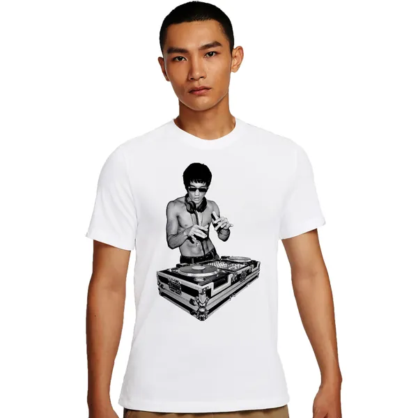 White_Bruce_Lee_Dj__Quick-Dri_T-Shirt_For_Men