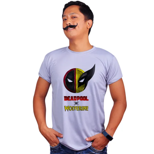 Grey_Deadpool_Vs_Wolverine_Movie_160_GSM_Quick-Dri_T-Shirt_For_Men