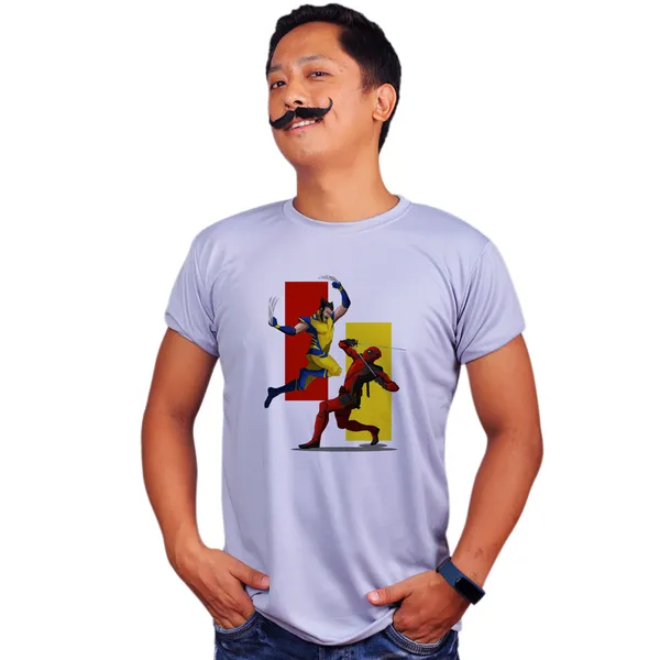 Grey_Deadpool_Vs_Wolverine_160_GSM_Quick-Dri_T-Shirt_For_Men