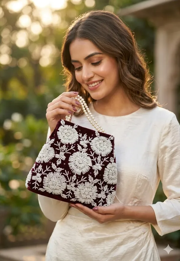 Handwrok_Embroider_designer_vintage-inspired_handbag_featuring_striking_contrast_and_intricate_detailing