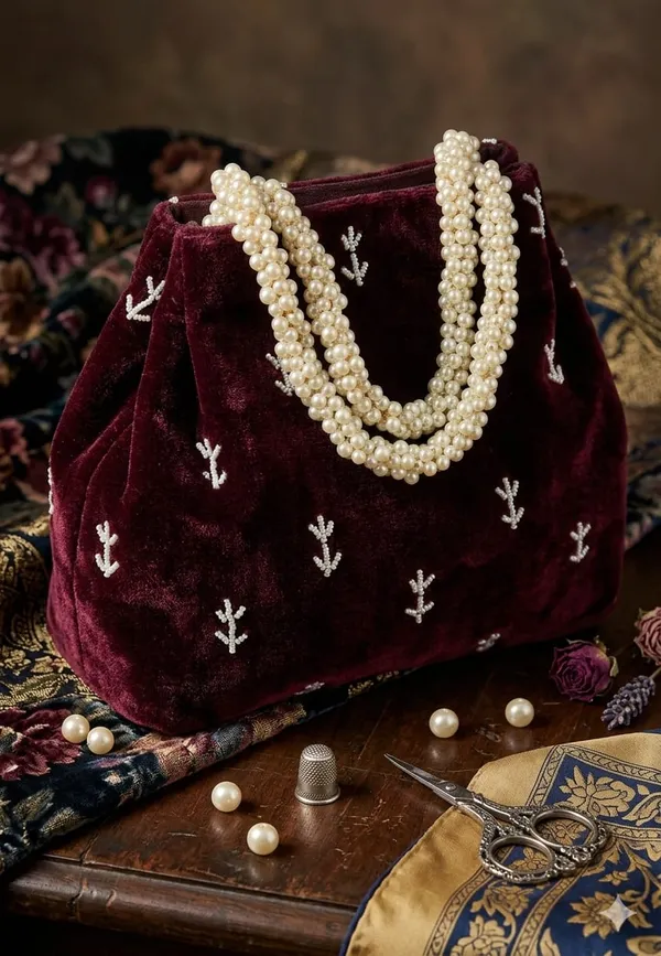 Handwrok_Embroider_designer_vintage-inspired_handbag_featuring_striking_contrast_and_intricate_detailing