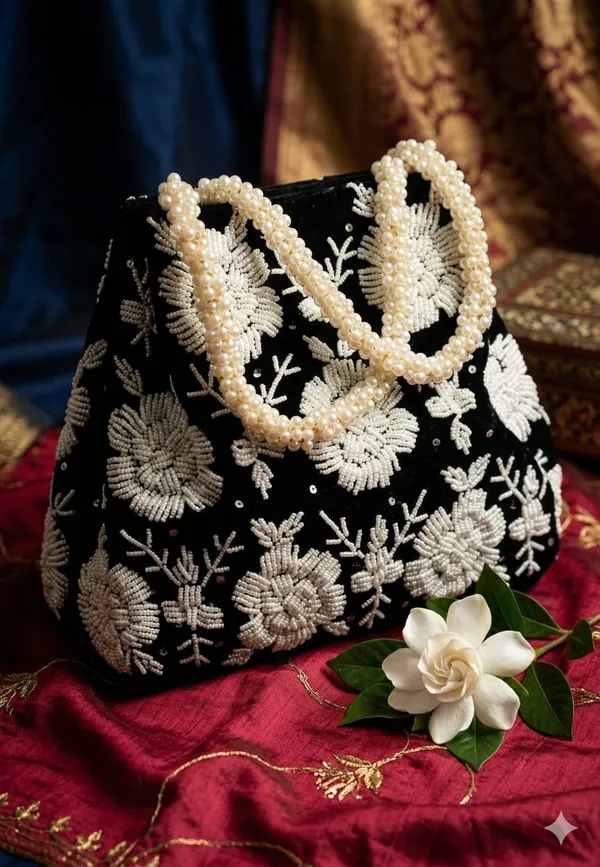 Handwrok_Embroider_designer_vintage-inspired_handbag_featuring_striking_contrast_and_intricate_detailing