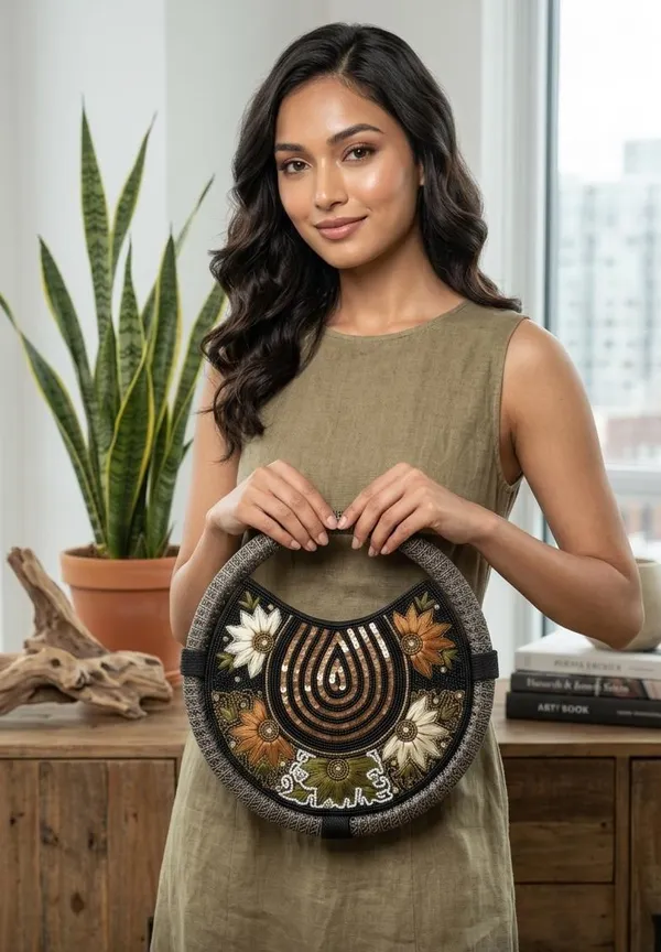 Round_Floral_Embroidered_Clutch,_Beaded_Lace_Trim_For_Women