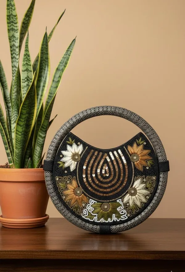Round_Floral_Embroidered_Clutch,_Beaded_Lace_Trim_For_Women