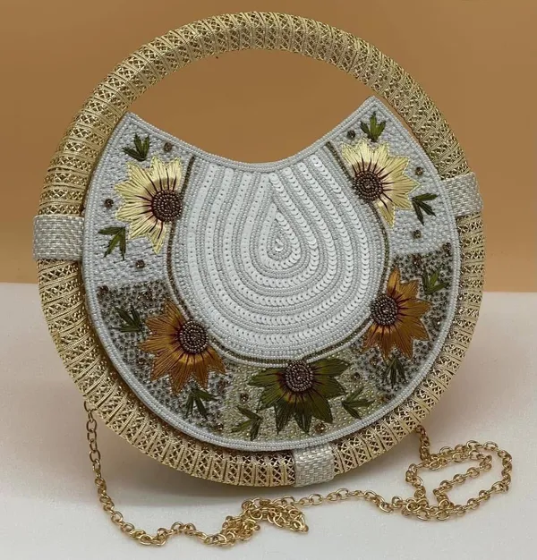 Round_Floral_Embroidered_Clutch,_Beaded_Lace_Trim_For_Women