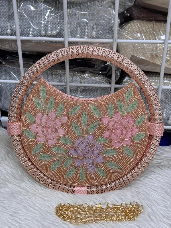 Round_Floral_Embroidered_Clutch,_Beaded_Lace_Trim_For_Women