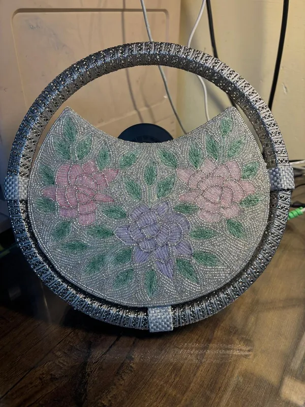 Round_Floral_Embroidered_Clutch,_Beaded_Lace_Trim_For_Women