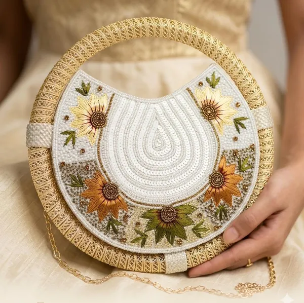 Round_Floral_Embroidered_Clutch,_Beaded_Lace_Trim_For_Women