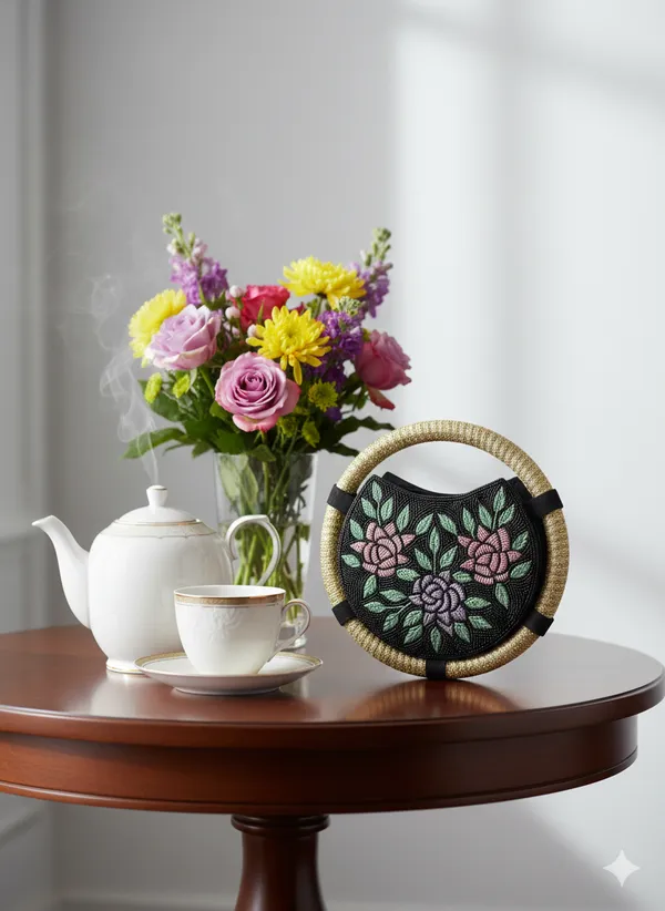 Round_Floral_Embroidered_Clutch,_Beaded_Lace_Trim_For_Women