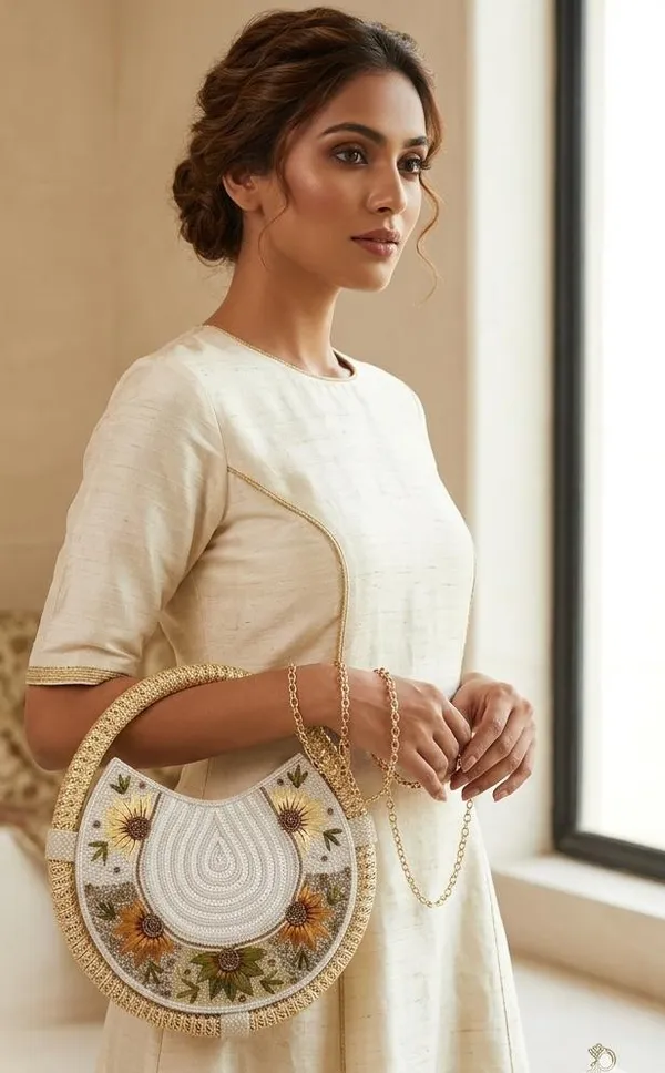 Round_Floral_Embroidered_Clutch,_Beaded_Lace_Trim_For_Women