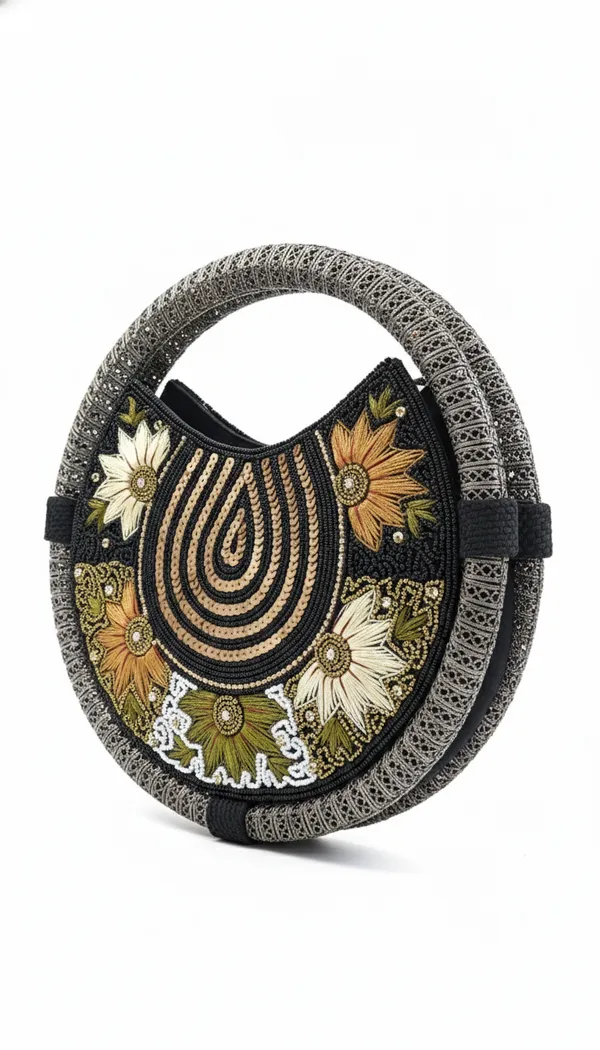 Round_Floral_Embroidered_Clutch,_Beaded_Lace_Trim_For_Women