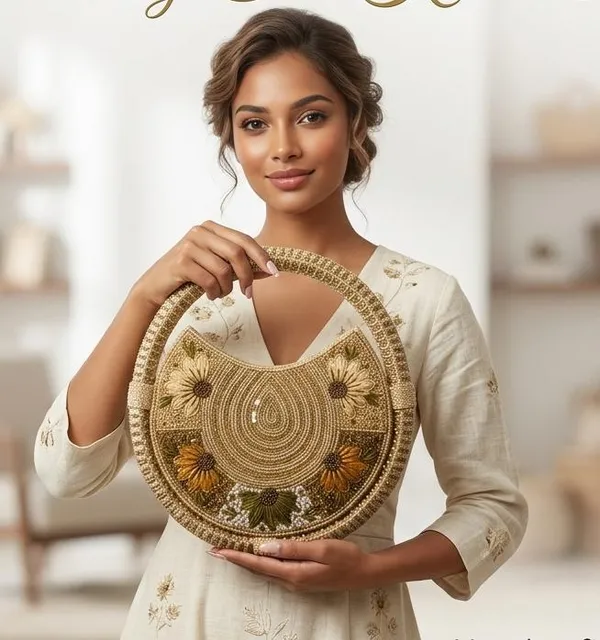 Round_Floral_Embroidered_Clutch,_Beaded_Lace_Trim_For_Women