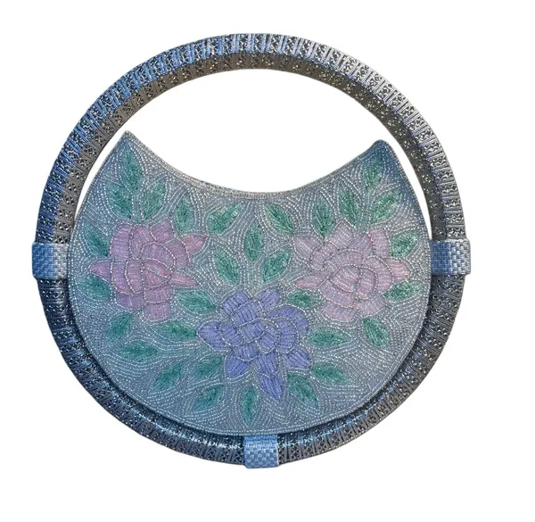 Round_Floral_Embroidered_Clutch,_Beaded_Lace_Trim_For_Women