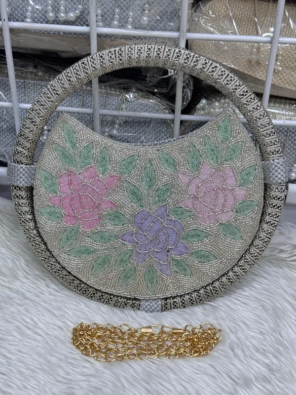 Round_Floral_Embroidered_Clutch,_Beaded_Lace_Trim_For_Women