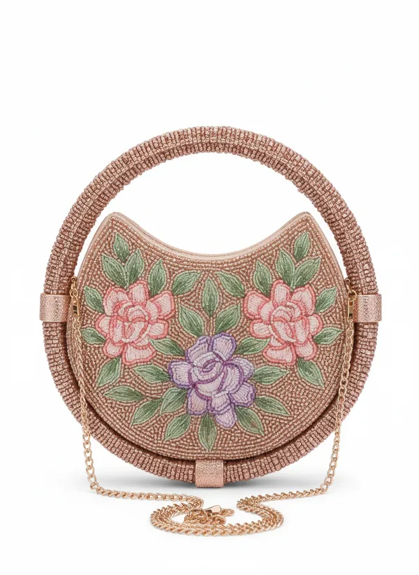 Round_Floral_Embroidered_Clutch,_Beaded_Lace_Trim_For_Women
