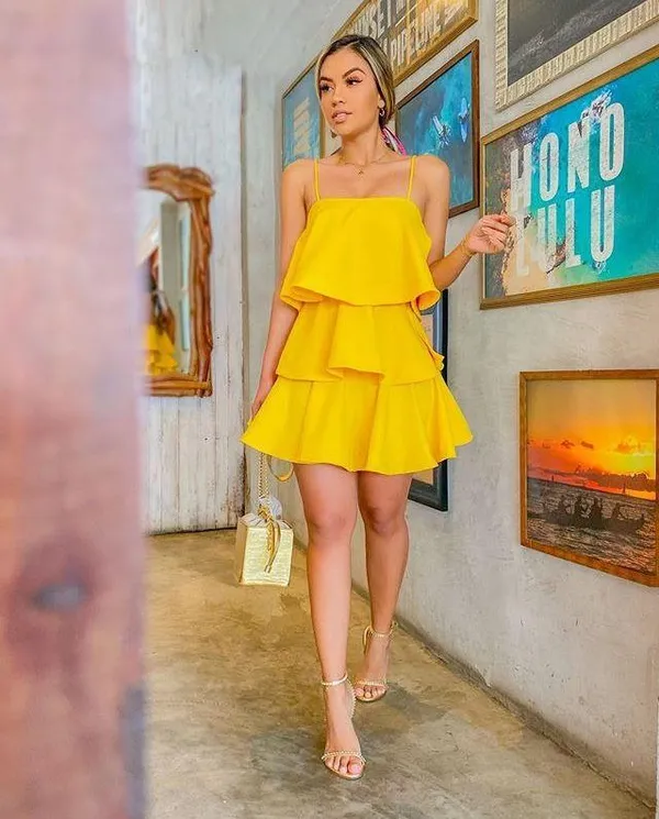 Yellow_Layered_Fit_And_Flare_Short_Dress_For_Women