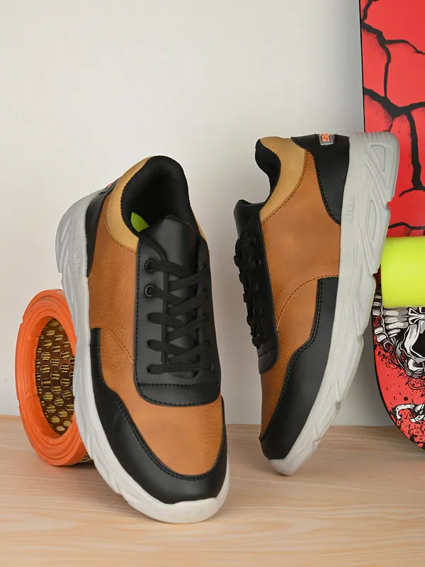 Black_Faux_Leather_Eva_Sole_Sneakers_For_Men