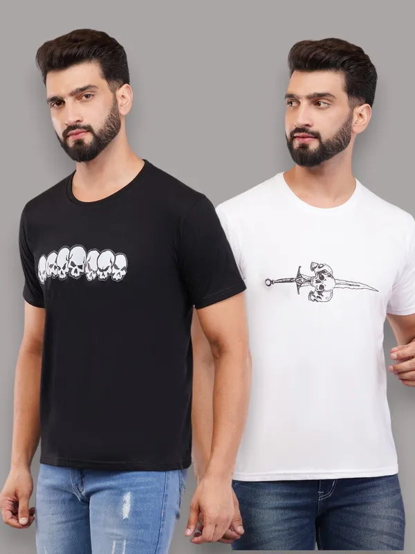 Pack_Of_2_Black_&_White_Skull_Printed_Oversized_T-Shirt_For_Unisex