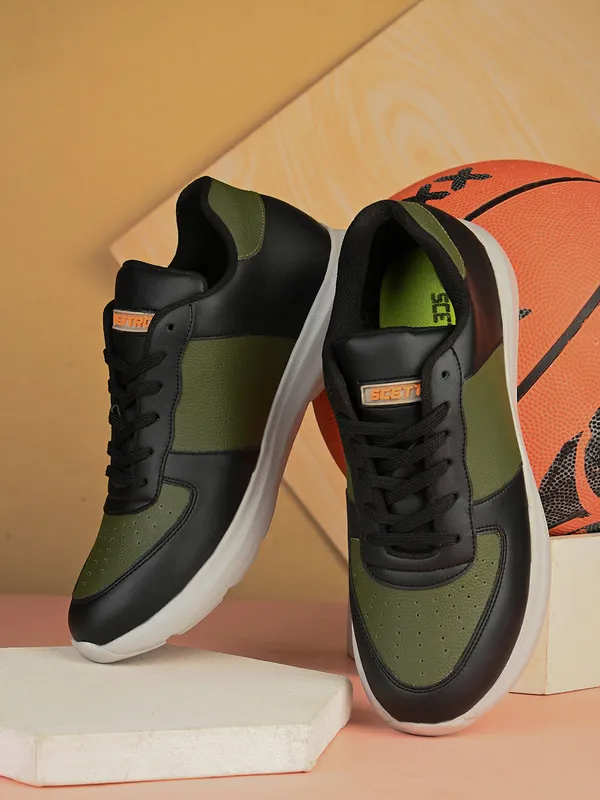 Olive_Faux_Leather_Eva_Sole_Sneakers_For_Men