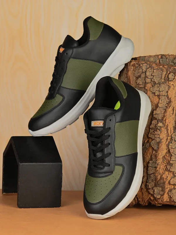 Olive_Faux_Leather_Eva_Sole_Sneakers_For_Men
