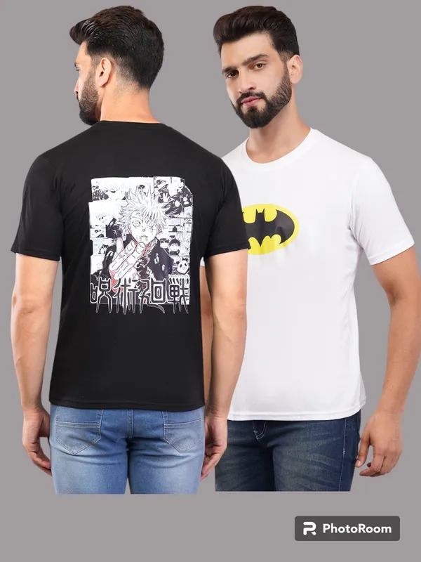 Pack_Of_2_Black_&_White_Gojo_Satoru_And_Batman_Printed_Oversized_T-Shirt_For_Unisex