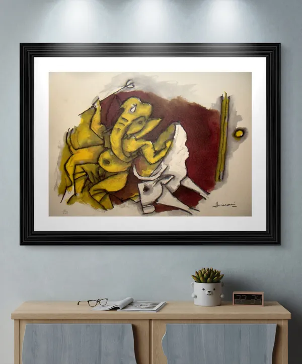Ganesha's_Tandaw*-Set_of_2_Paintings_by_M.F._Husain,_Framed,_Wall_Decor,_Multicolor