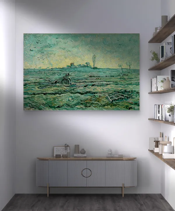 Snow-Covered_Field_with_A_Harrow_1890,_A_Painting_by_Van_Gogh,_Framed_Canvas,_Wall_Decor,_Multicolor