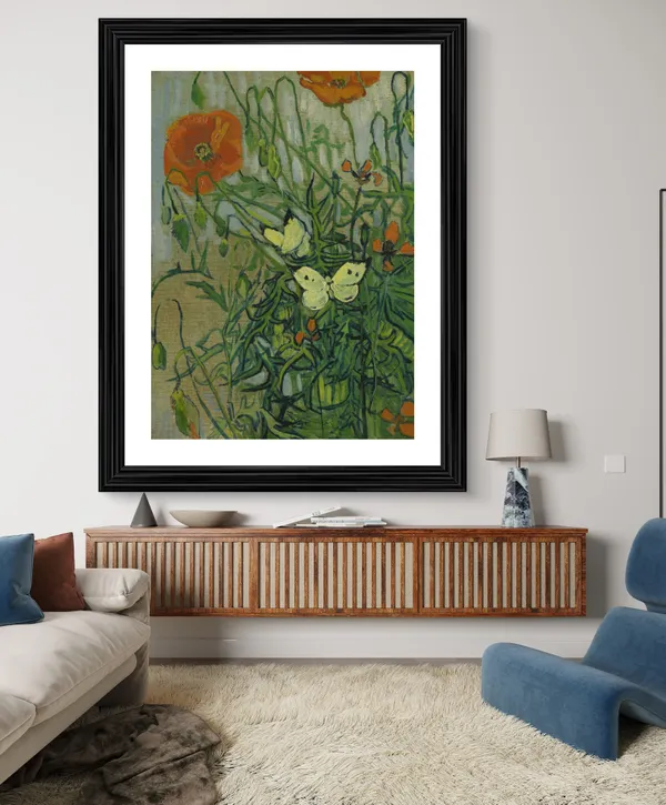 Butterflies_and_Poppies_1889,_A_Painting_by_Van_Gogh,_Framed,_Wall_Decor,_Multicolor