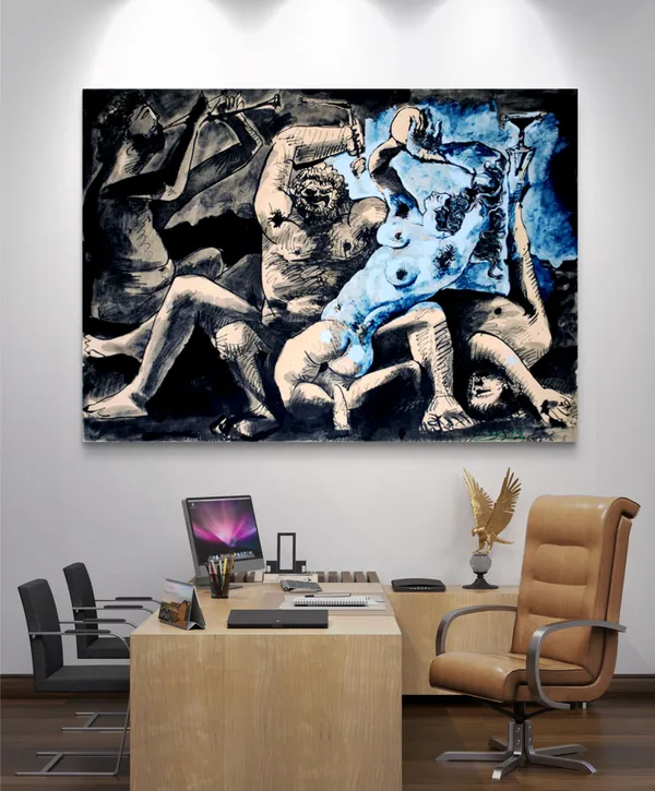 Bacchanale_1955,_A_Painting_by_Pablo_Picasso,_Framed_Canvas,_Multicolor