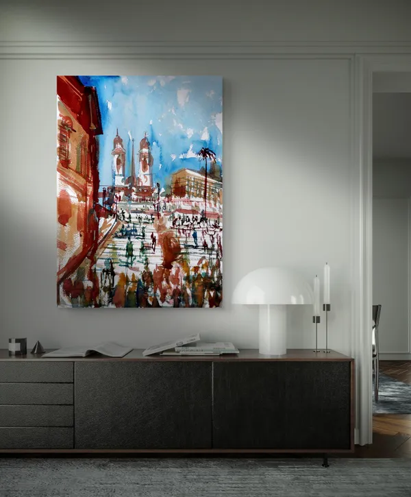 View_From_Theo's_Home_&_Spanish_Steps_in_Rome,_Paintings_by_Van_Gogh,_Framed_Canvas,_Set_of_2,_Multicolor