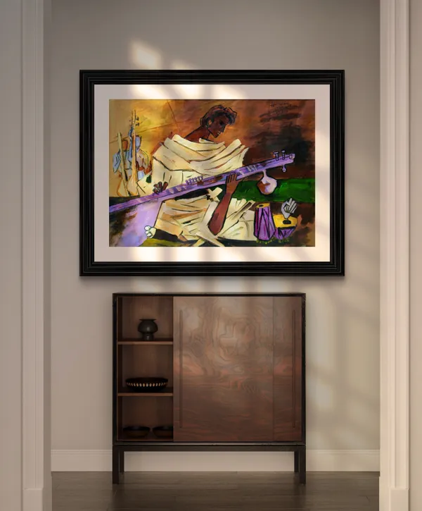 Sitar_Player-_M.F._Husain's_Painting,_Framed,_Wall_Decor,_Multicolor