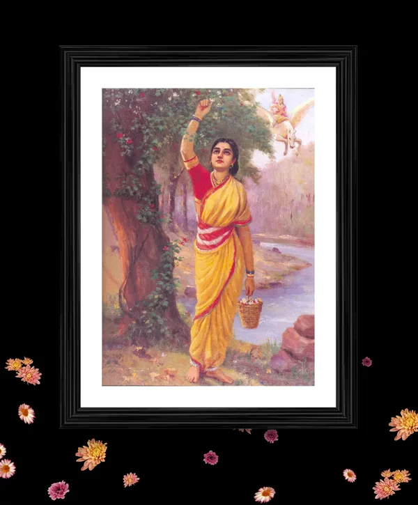 Ahilya_in_Upwan,_Raja_Ravi_Varma_Paintings,_Set_of_2,_Framed,_Multicolor