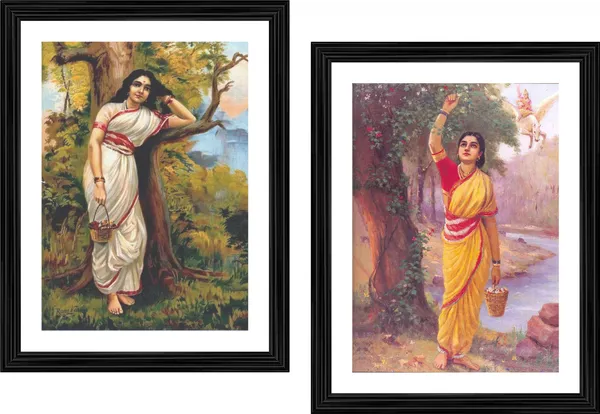 Ahilya_in_Upwan,_Raja_Ravi_Varma_Paintings,_Set_of_2,_Framed,_Multicolor