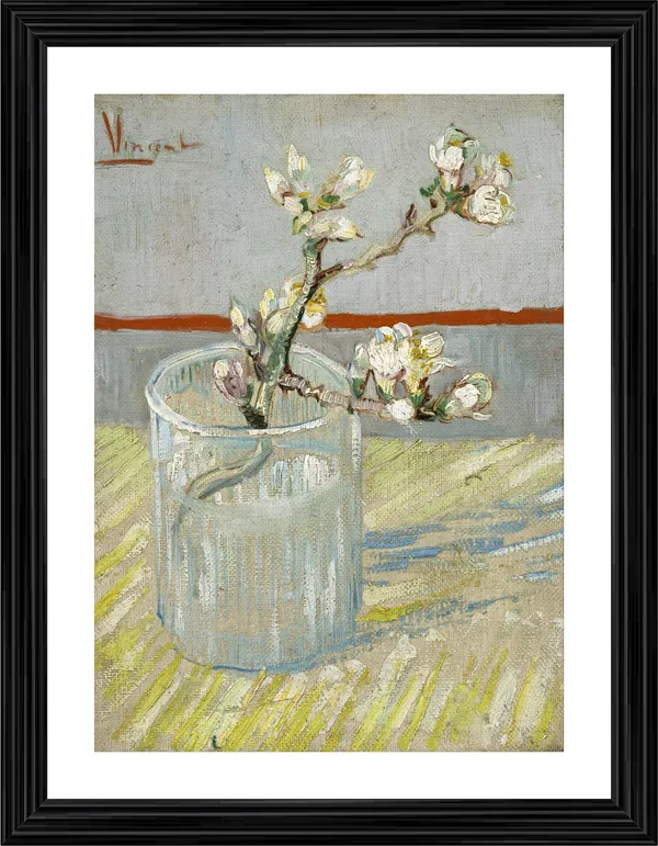 Sprig_of_Flowering_Almond_in_A_Glass_1888,_A_Painting_by_Van_Gogh,_Framed,_Wall_Decor,_Multicolor