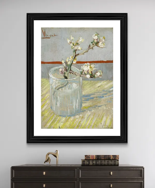 Sprig_of_Flowering_Almond_in_A_Glass_1888,_A_Painting_by_Van_Gogh,_Framed,_Wall_Decor,_Multicolor