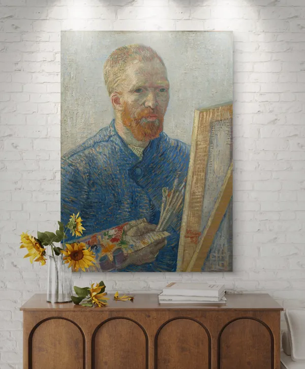 Self-Portrait_As_A_Painter_1888,_A_Painting_by_Van_Gogh,_Framed_Canvas,_Wall_Decor,_Multicolor